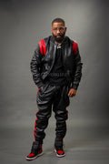 Men's Liam Leather Track Suit [Black/Red]