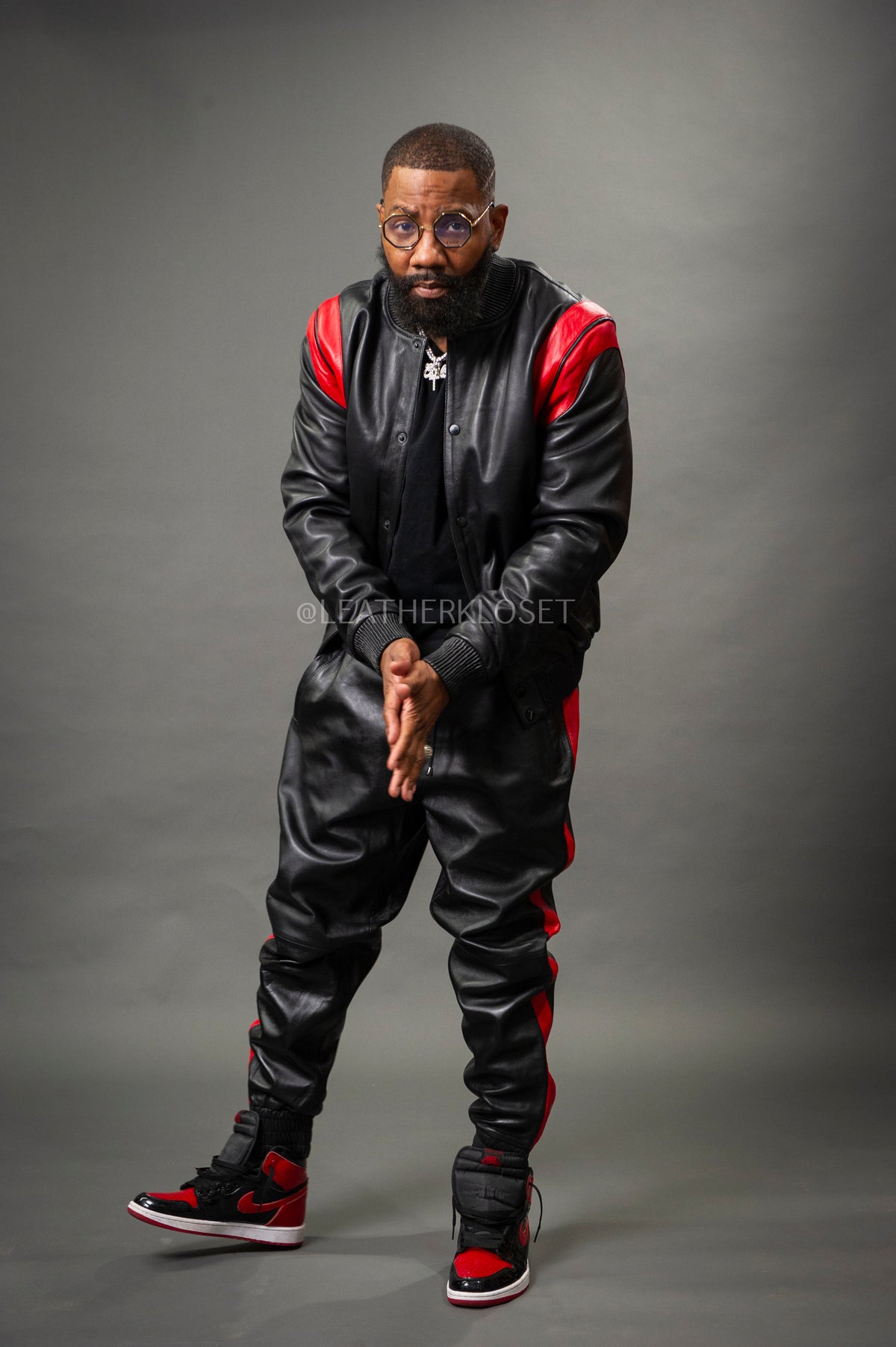 Men's Liam Leather Track Suit [Black/Red]