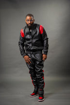 Men's Liam Leather Track Suit [Black/Red]