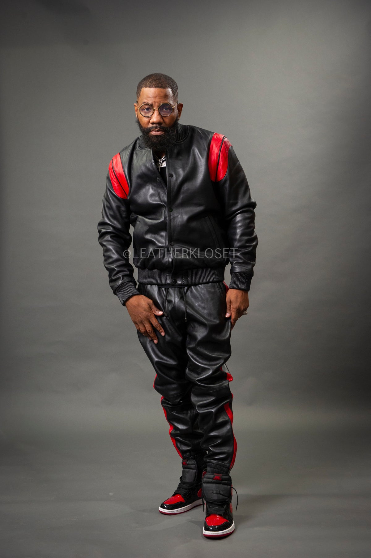 Men's Liam Leather Track Suit [Black/Red]