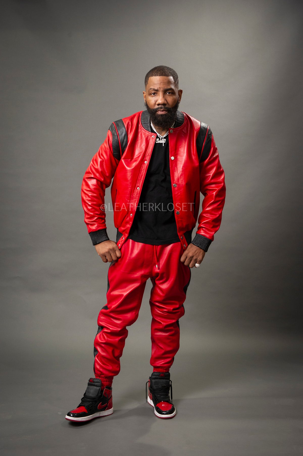 Men's Liam Leather Track Suit [Red/Black]