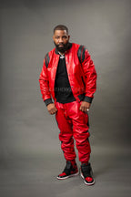 Men's Liam Leather Track Suit [Red/Black]