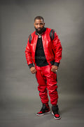 Men's Liam Leather Track Suit [Red/Black]