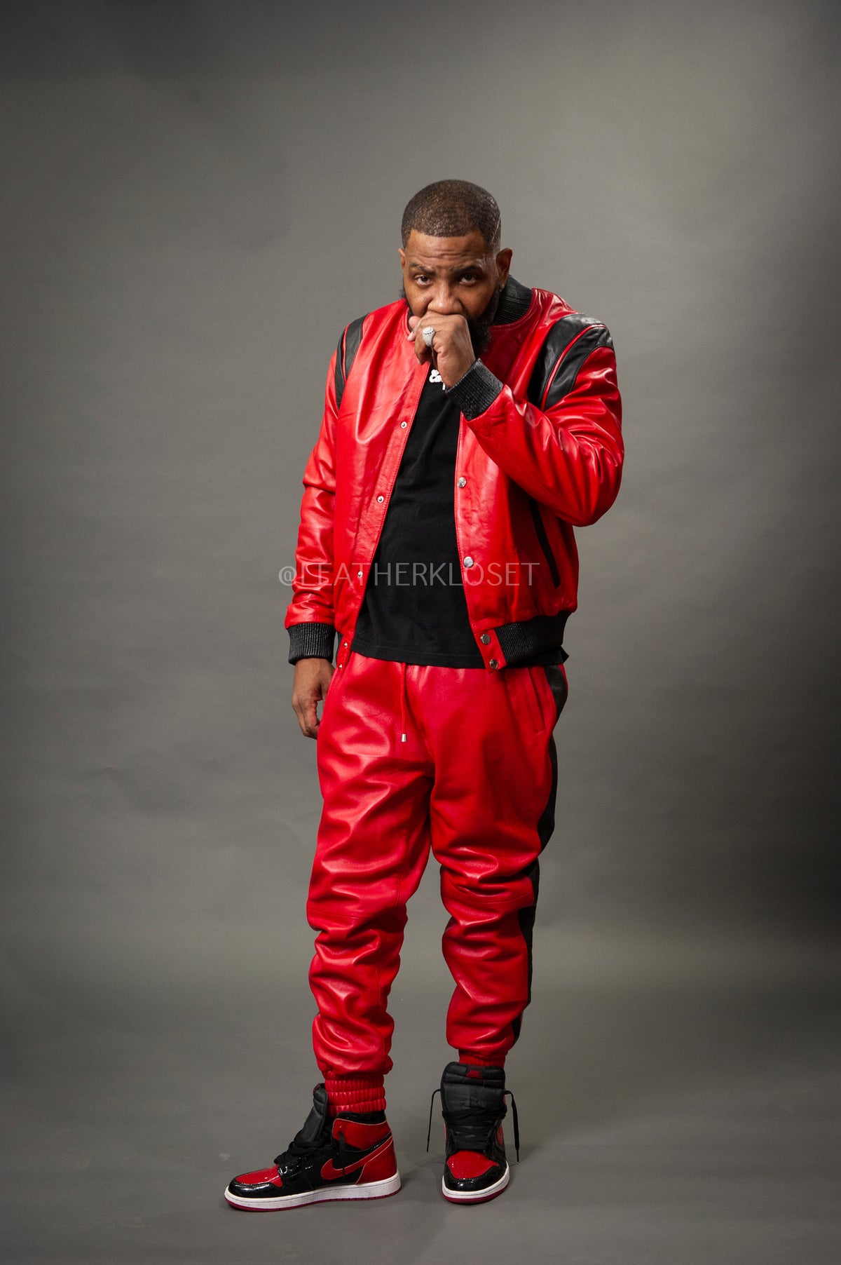 Men's Liam Leather Track Suit [Red/Black]