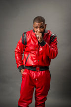 Men's Liam Leather Track Suit [Red/Black]