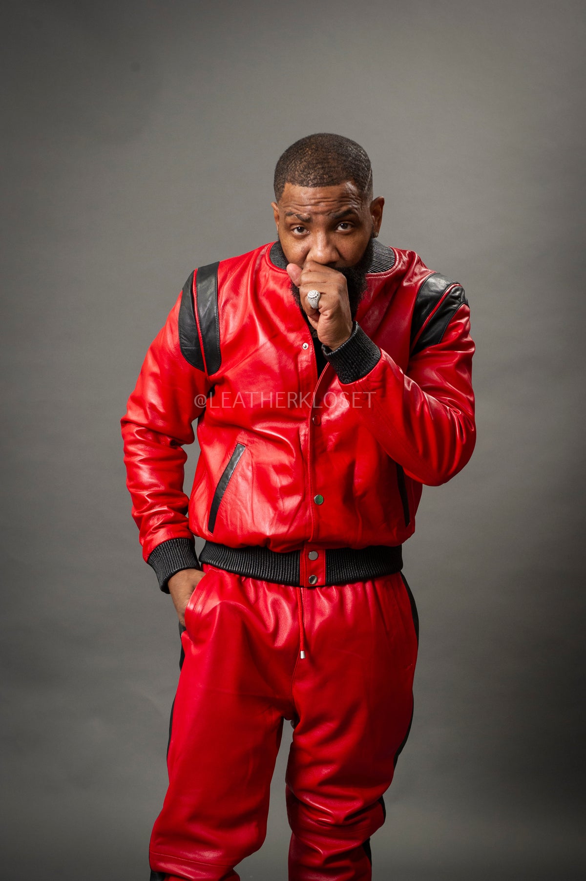 Men's Liam Leather Track Suit [Red/Black]