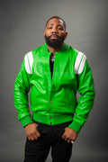 Men's Liam All-Leather Varsity Jacket [Green/White]
