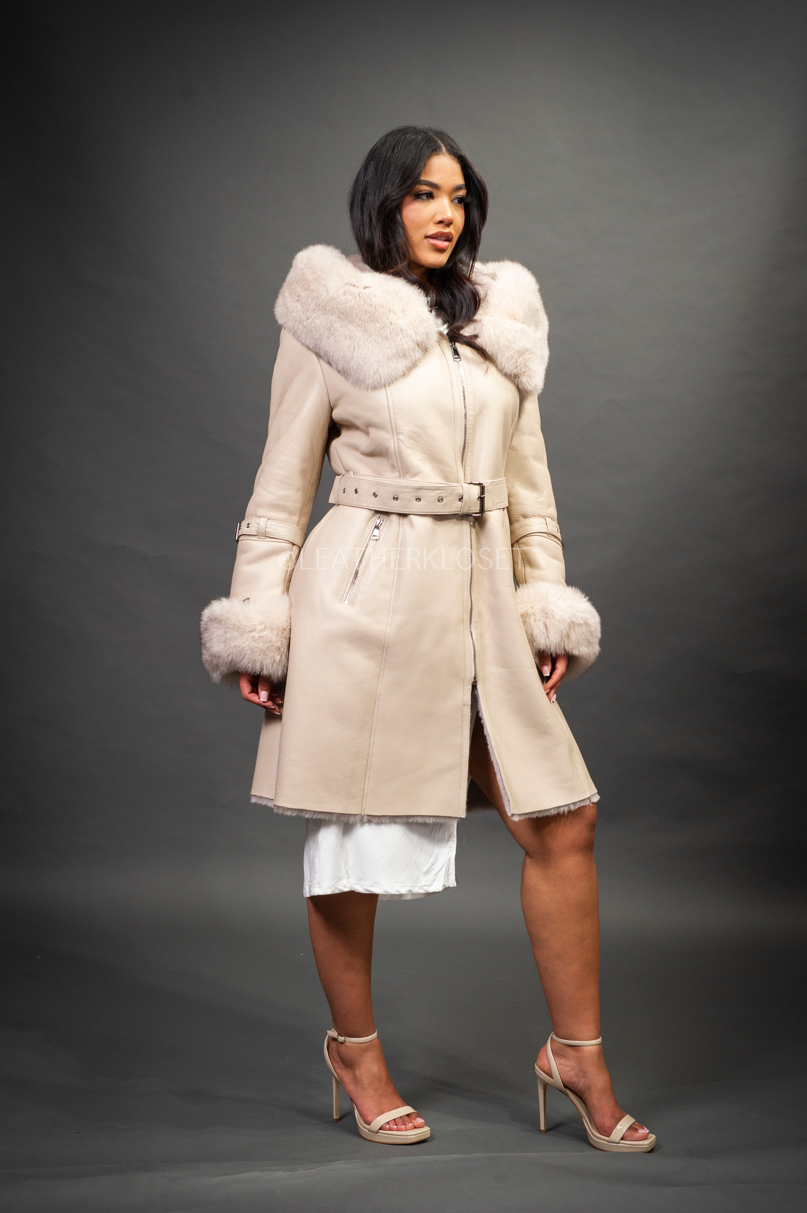 Women's Diana Shearling Sheepskin Jacket With Fox [Cream