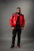 Men's Liam All-Leather Varsity Jacket [Red/Black]