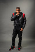 Men's Liam All-Leather Varsity Jacket [Black/Red]