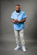 Men's Summer In Miami Luka Leather Short Sleeve Shirt [Baby Blue]