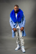 Men's Cashmere Trench Coat Baby Blue With Fox Collar [Royal Fox]