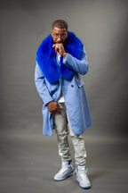Men's Cashmere Trench Coat Baby Blue With Fox Collar [Royal Fox]