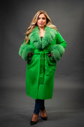 Women's Cashmere Trench Coat With Fox Trimming [Green]