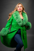 Women's Cashmere Trench Coat With Fox Trimming [Green]