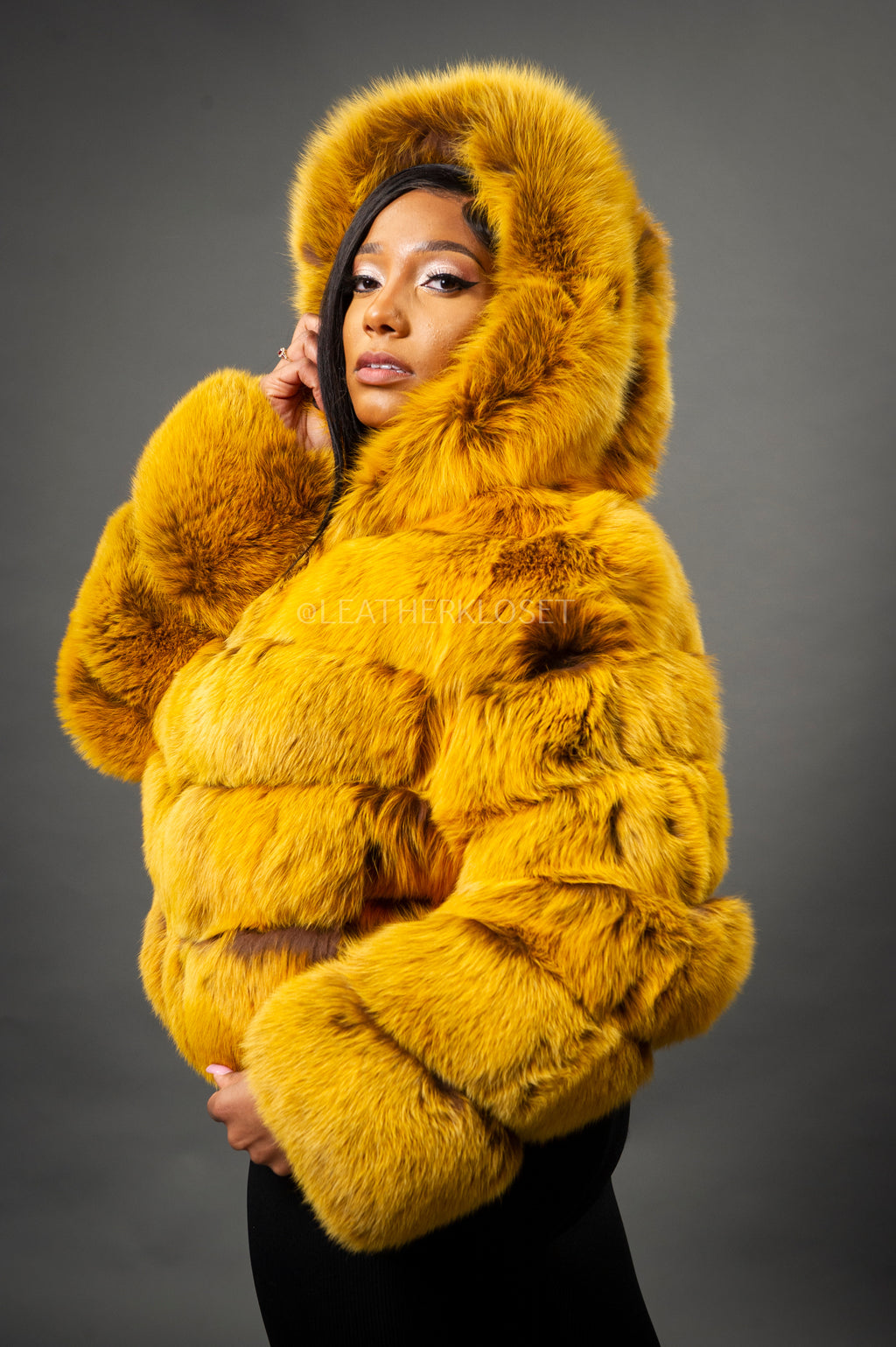 Women's Felice Fox Bomber Jacket With Hood [Mustard]