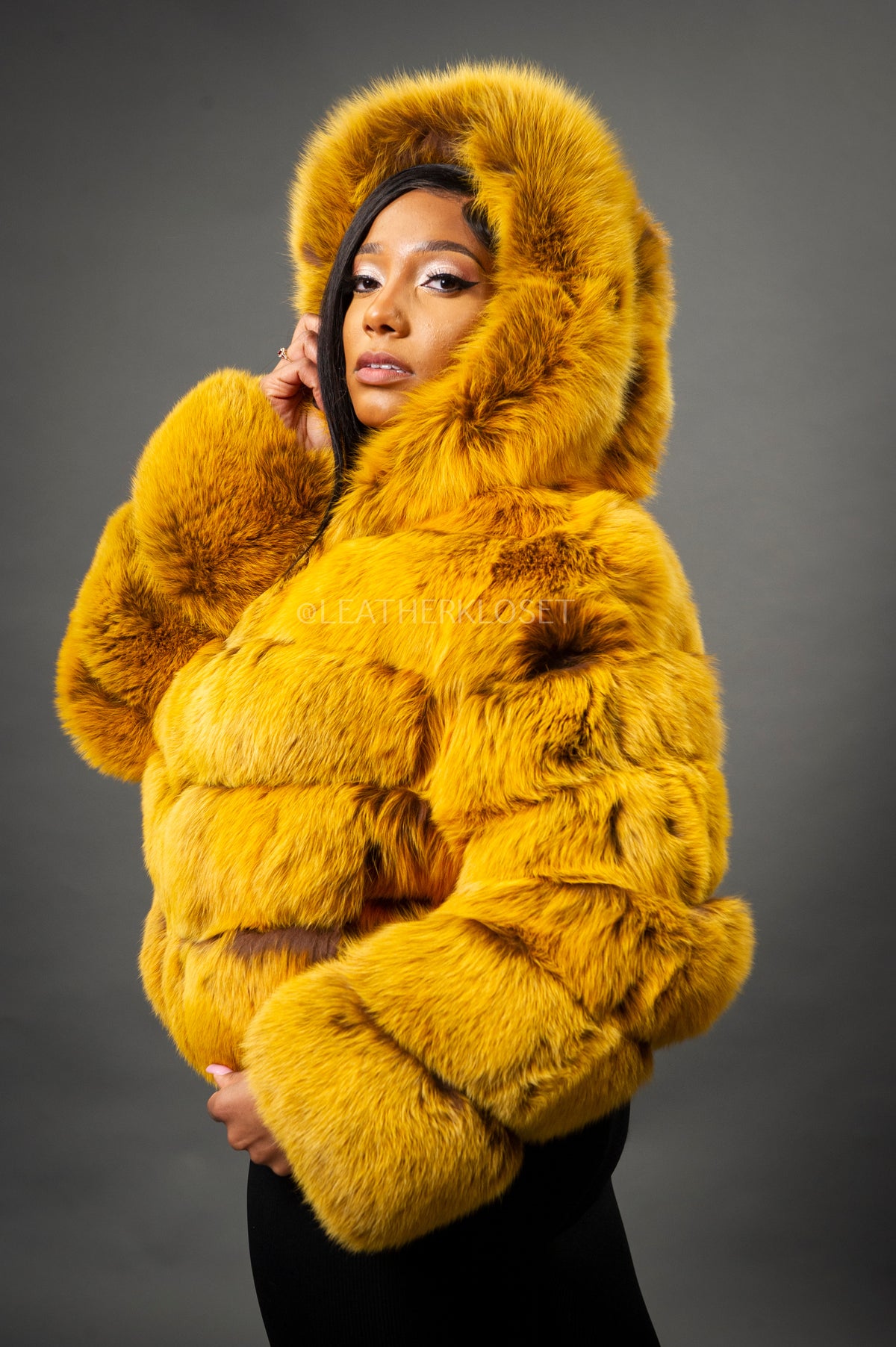 Women's Felice Fox Bomber Jacket With Hood [Mustard]