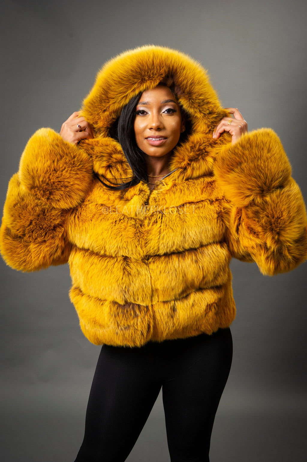 Women's Felice Fox Bomber Jacket With Hood [Mustard]