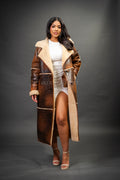 Women's Trinity Full Length Real Sheepskin Trench Coat [Distressed Brown]