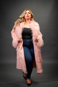 Women's Cashmere Trench Coat With Mongolian Fur Trimming [Pink]