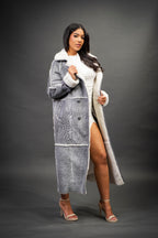 Women's Trinity Full Length Real Sheepskin Trench Coat [Distressed Grey]