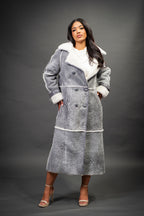 Women's Trinity Full Length Real Sheepskin Trench Coat [Distressed Grey]