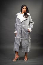 Women's Trinity Full Length Real Sheepskin Trench Coat [Distressed Grey]