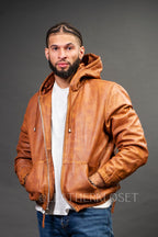Men's Leather Hoodie [Caramel Crunch]