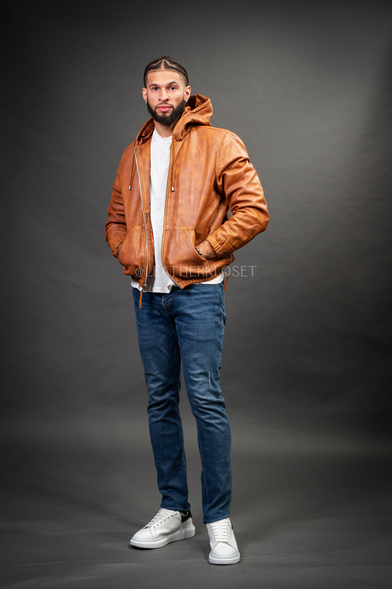 Men's Leather Hoodie [Caramel Crunch]