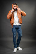 Men's Leather Hoodie [Caramel Crunch]