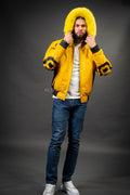 Men's 8 Ball Leather Jacket With Fox Hood [Black/Yellow]