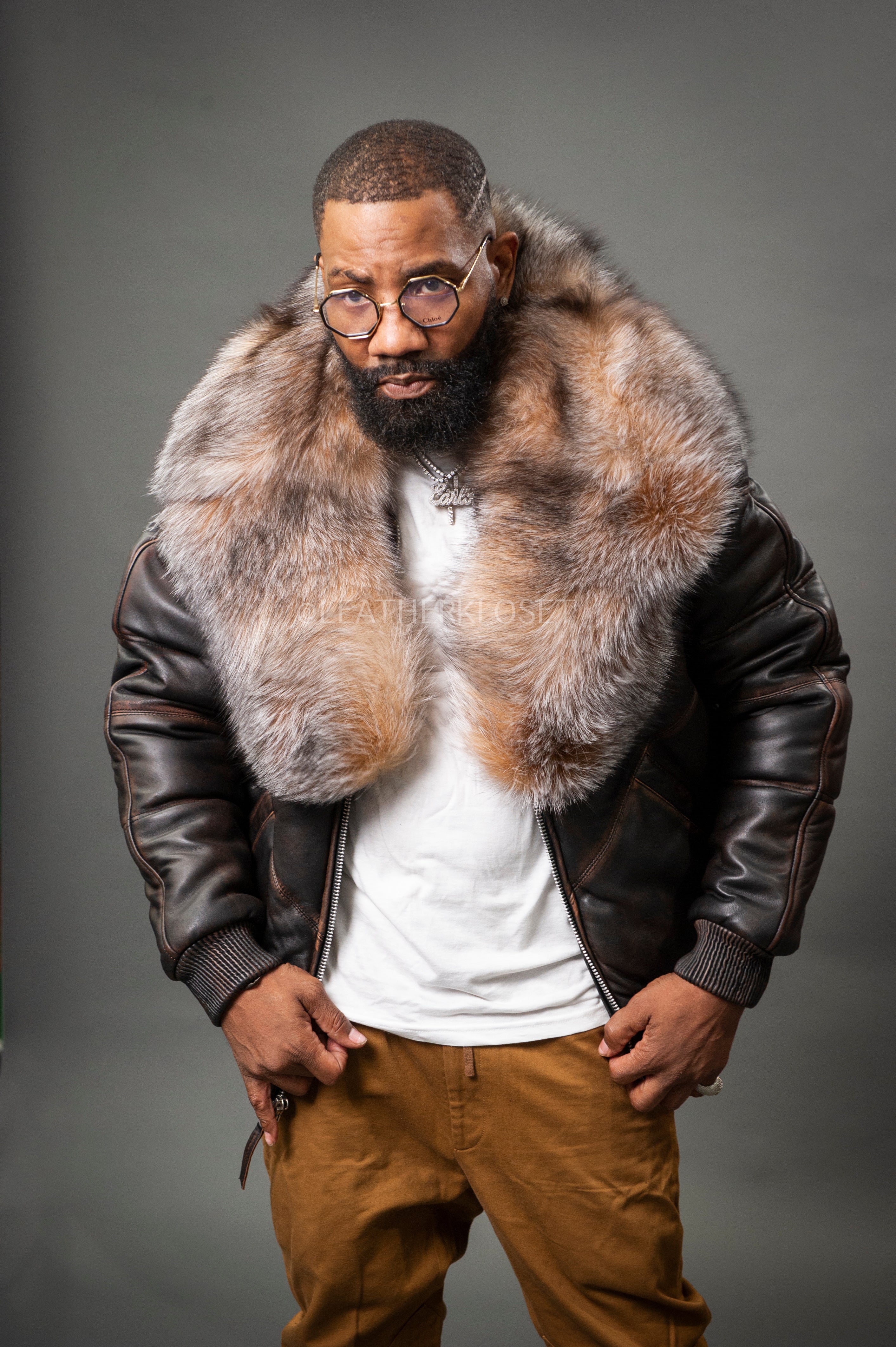 V-Bomber Leather Premium Full Fox Fur Collar [Copper] – LeatherKloset
