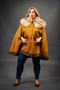 Women's Cashmere Poncho Coat With Fox Trimming [Cinnamon]