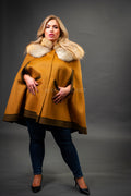 Women's Cashmere Poncho Coat With Fox Trimming [Cinnamon]