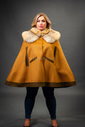 Women's Cashmere Poncho Coat With Fox Trimming [Cinnamon]