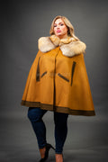 Women's Cashmere Poncho Coat With Fox Trimming [Cinnamon]