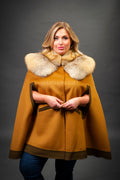 Women's Cashmere Poncho Coat With Fox Trimming [Cinnamon]