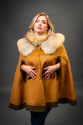 Women's Cashmere Poncho Coat With Fox Trimming [Cinnamon]