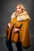 Women's Cashmere Poncho Coat With Fox Trimming [Cinnamon]