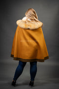 Women's Cashmere Poncho Coat With Fox Trimming [Cinnamon]