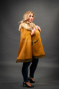 Women's Cashmere Poncho Coat With Fox Trimming [Cinnamon]