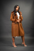 Women's Cashmere Trench Coat With Rex Trimming [Brown]