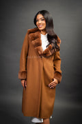 Women's Cashmere Trench Coat With Rex Trimming [Brown]