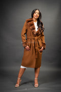 Women's Cashmere Trench Coat With Rex Trimming [Brown]