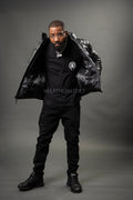 Men’s Alpine Leather Bubble Bomber Jacket [Black]