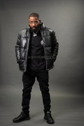 Men’s Alpine Leather Bubble Bomber Jacket [Black]