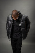 Men’s Alpine Leather Bubble Bomber Jacket [Black]