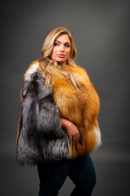 Women's Fox Fur Poncho [Red Fox/Silver Fox]