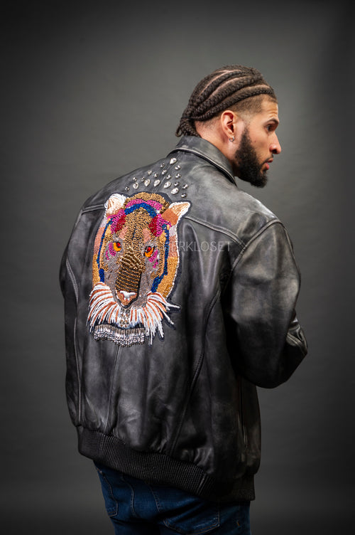 Men's Custom Hand-Work Leather Jacket [Grey]