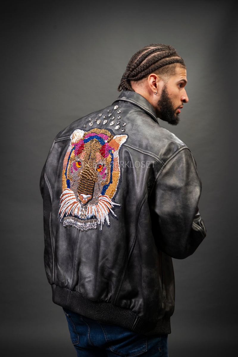 Men's Custom Hand-Work Leather Jacket [Grey]